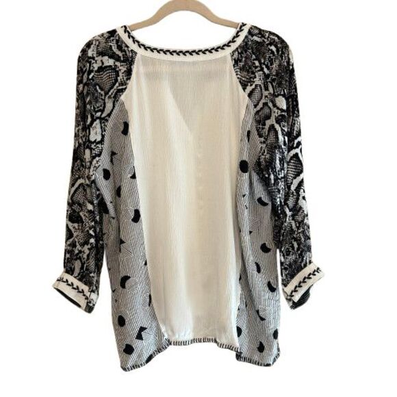 John Mark Embroidered Top Women Large Multicolor Geometric Snake Skin Print Art - Picture 3 of 7